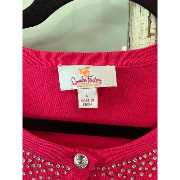 The Quacker Factory size large pink cardigan sweater rhinestone details - Picture 2 of 3